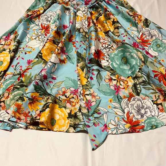 Flint & Moss Skirt Floral Tie Elastic Waist Circle Flowing Midi Size M Teal - Picture 5 of 10